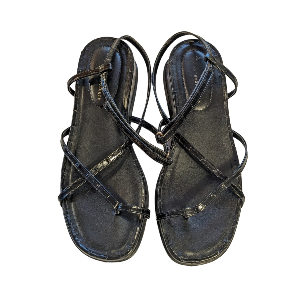 Anthropologie black strappy faux croc Marina sandals - spring summer vacation